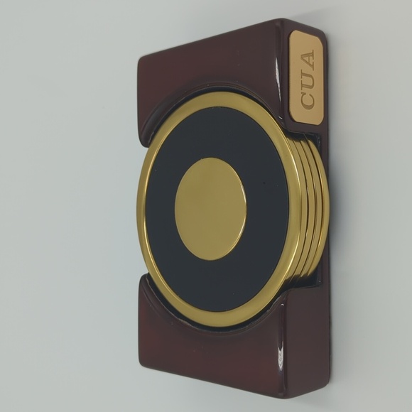 Set of 4 drink Coasters Metal With Holder Black & Gold Round - Picture 1 of 9